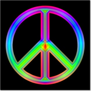 Rainbow Neon Peace Sign Posters and Art